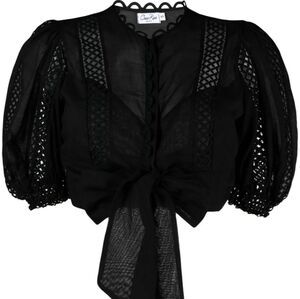 Charo Ruiz Joan Guipure Cropped SHIRT TOP Black Large